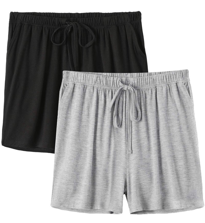 Orrpally Pajama Shorts Womens Lounge Short Sleep Shorts Pajama Bottoms 2-Pack Black Grey L - Image 1